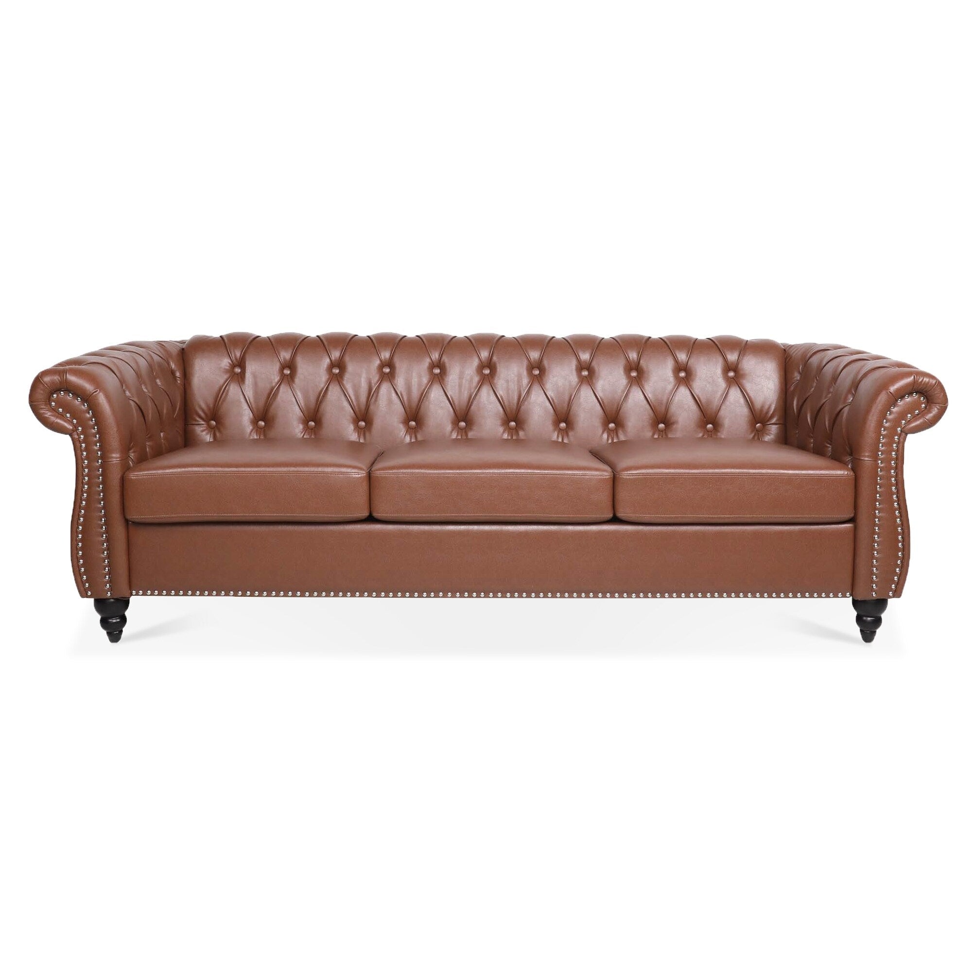 Canapé Chesterfield en similicuir avec accoudoirs roulés (3 places)