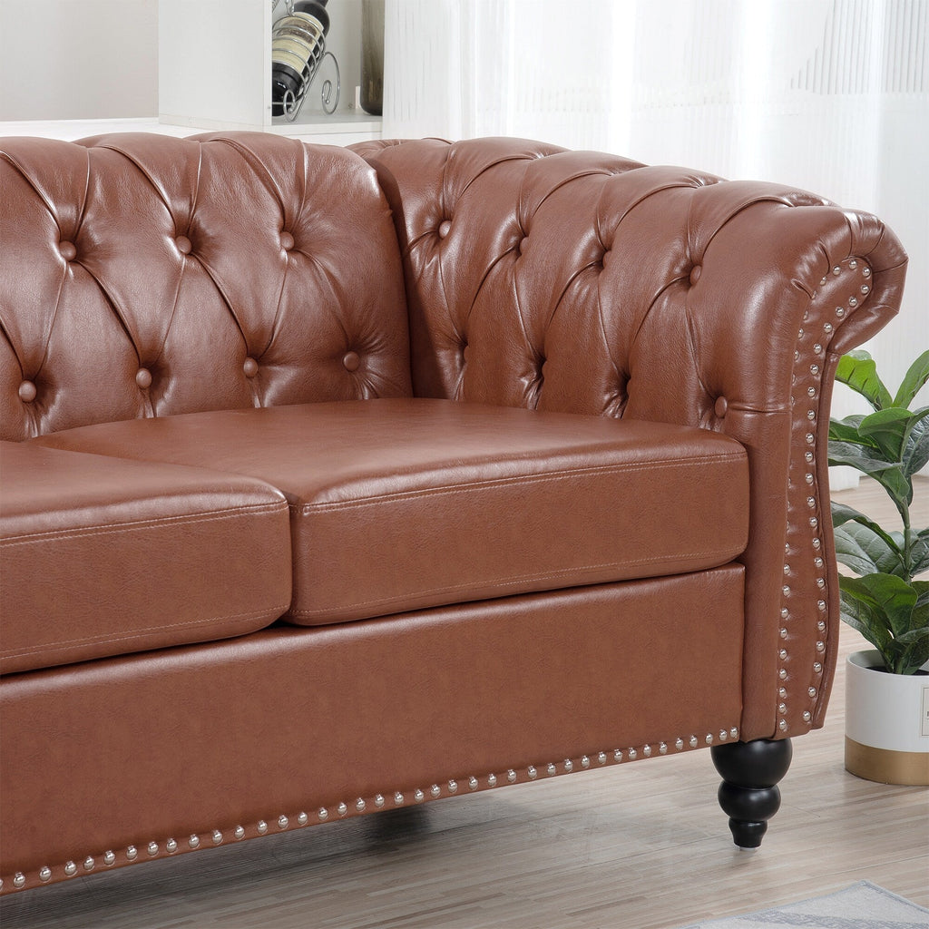 Canapé Chesterfield en similicuir avec accoudoirs roulés (3 places)