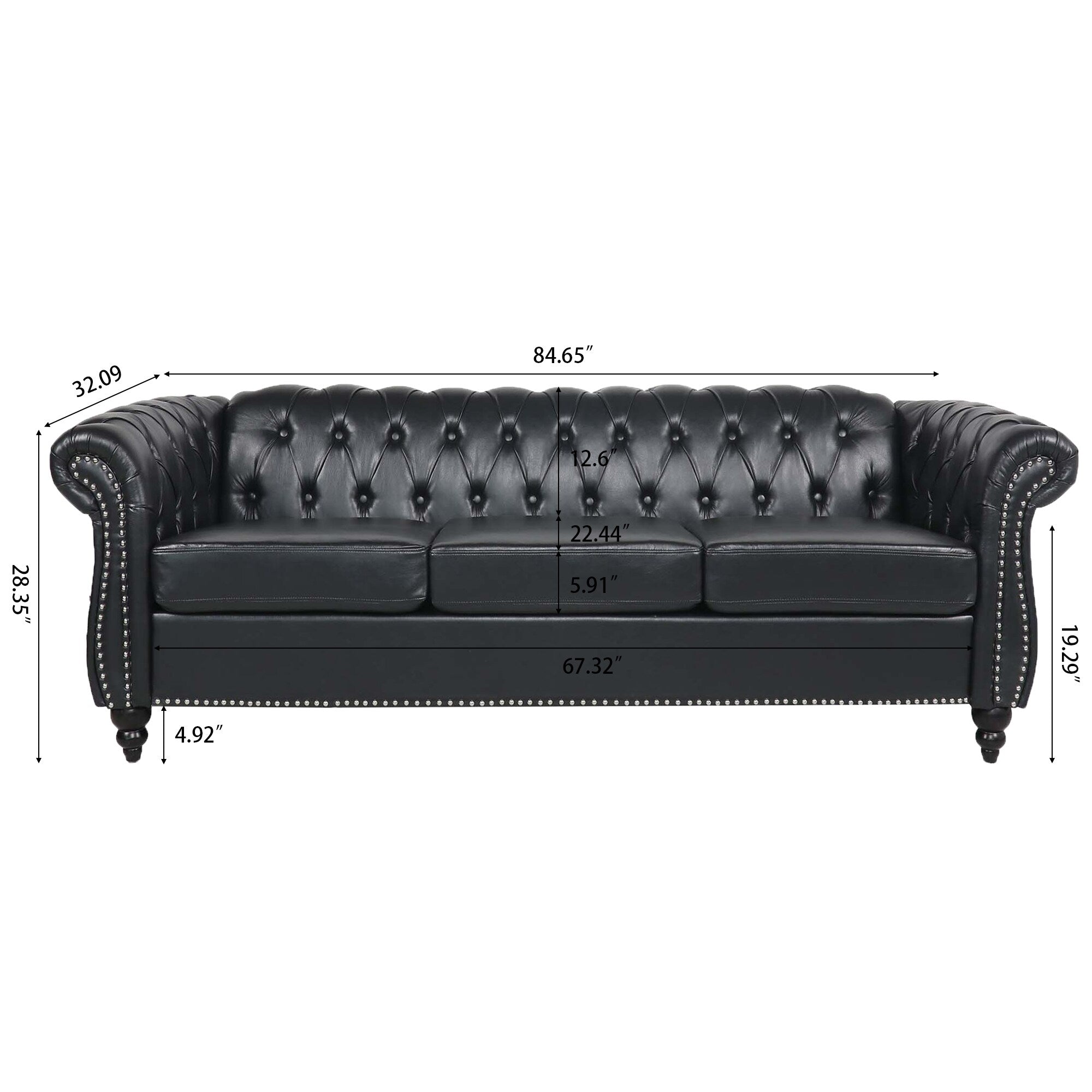 Canapé Chesterfield en similicuir avec accoudoirs roulés (3 places)