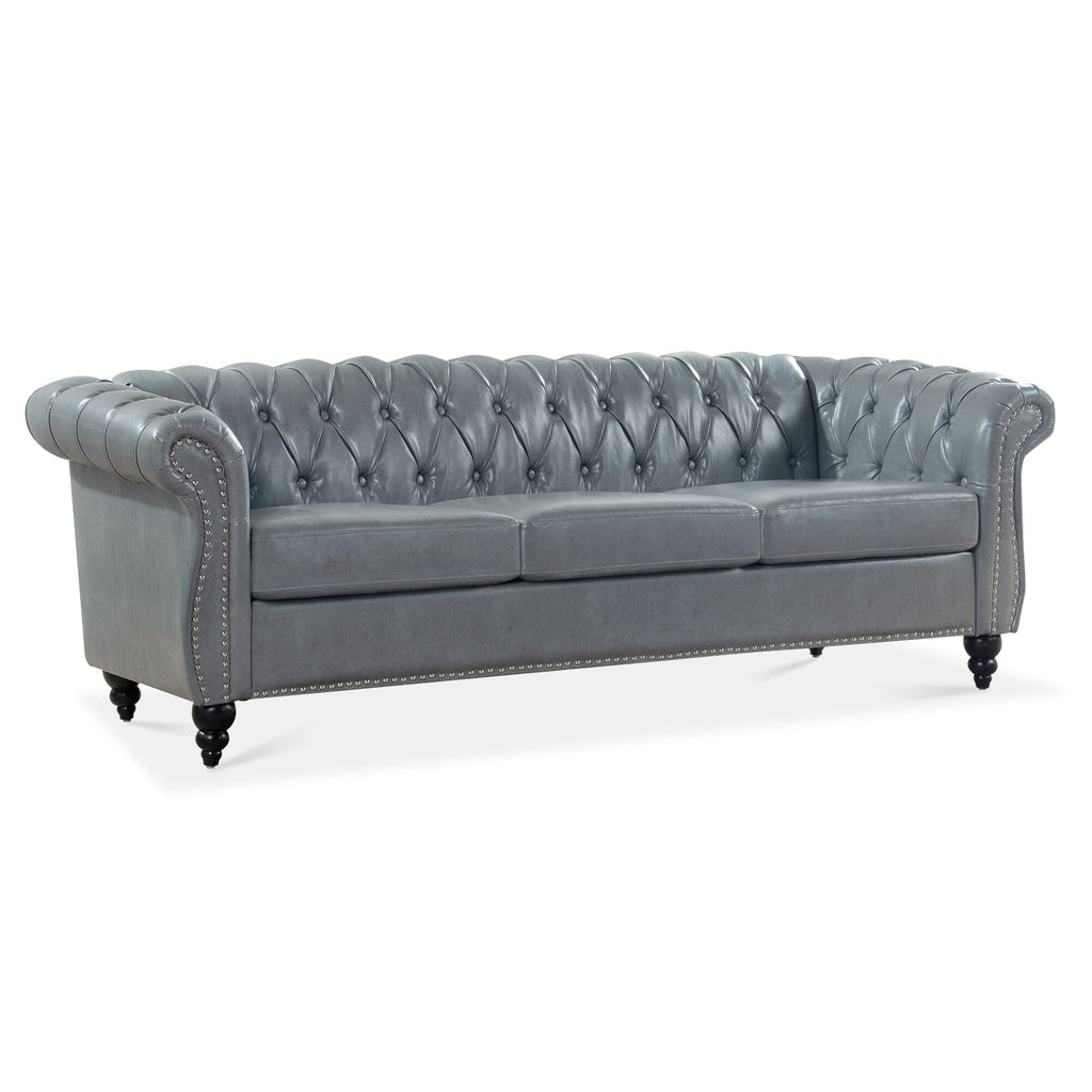 Canapé Chesterfield en similicuir avec accoudoirs roulés (3 places)