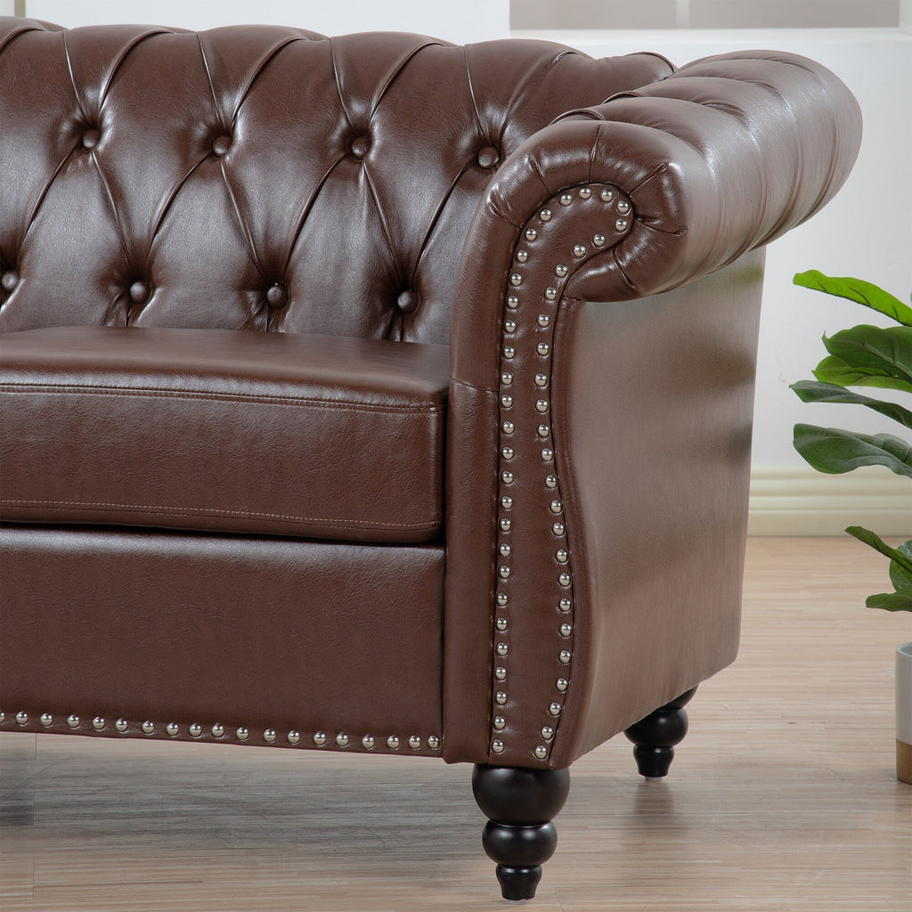 Canapé Chesterfield en similicuir avec accoudoirs roulés (3 places)