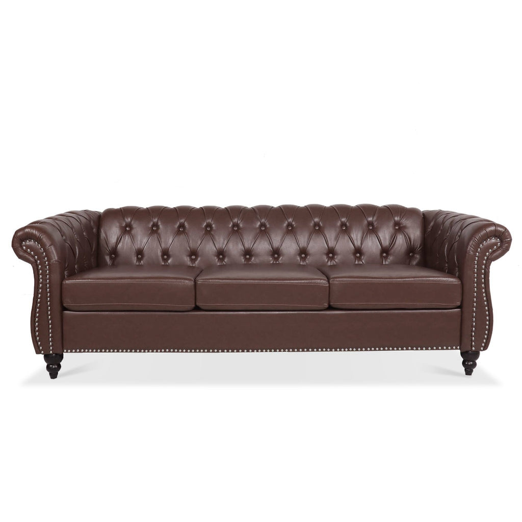 Canapé Chesterfield en similicuir avec accoudoirs roulés (3 places)