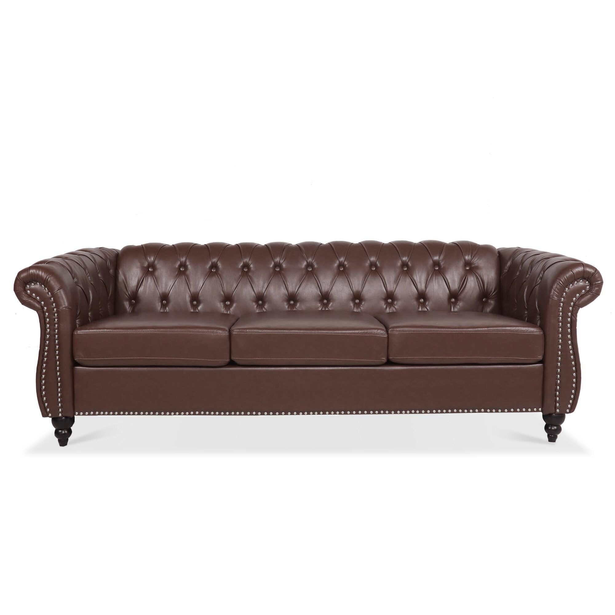 Canapé Chesterfield en similicuir avec accoudoirs roulés (3 places)