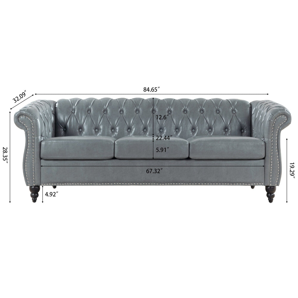 Canapé Chesterfield en similicuir avec accoudoirs roulés (3 places)