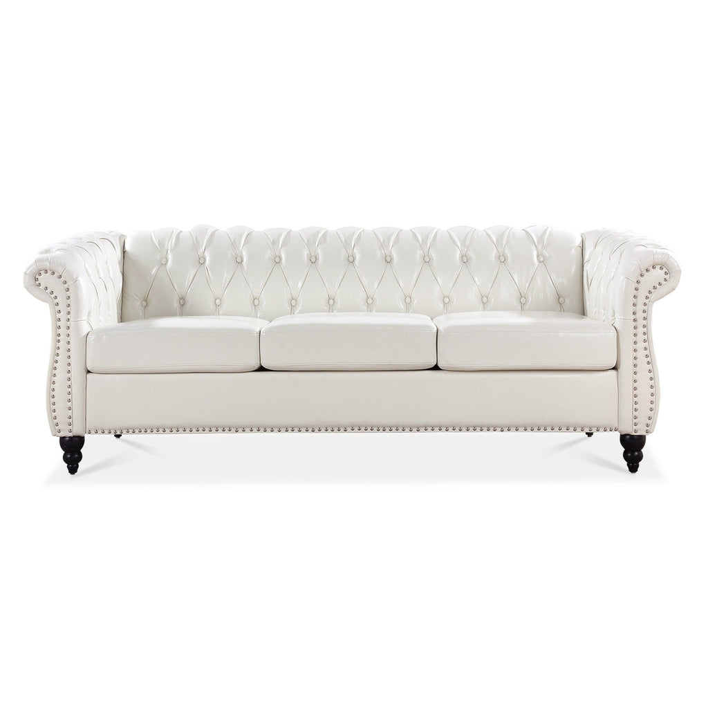 Canapé Chesterfield en similicuir avec accoudoirs roulés (3 places)