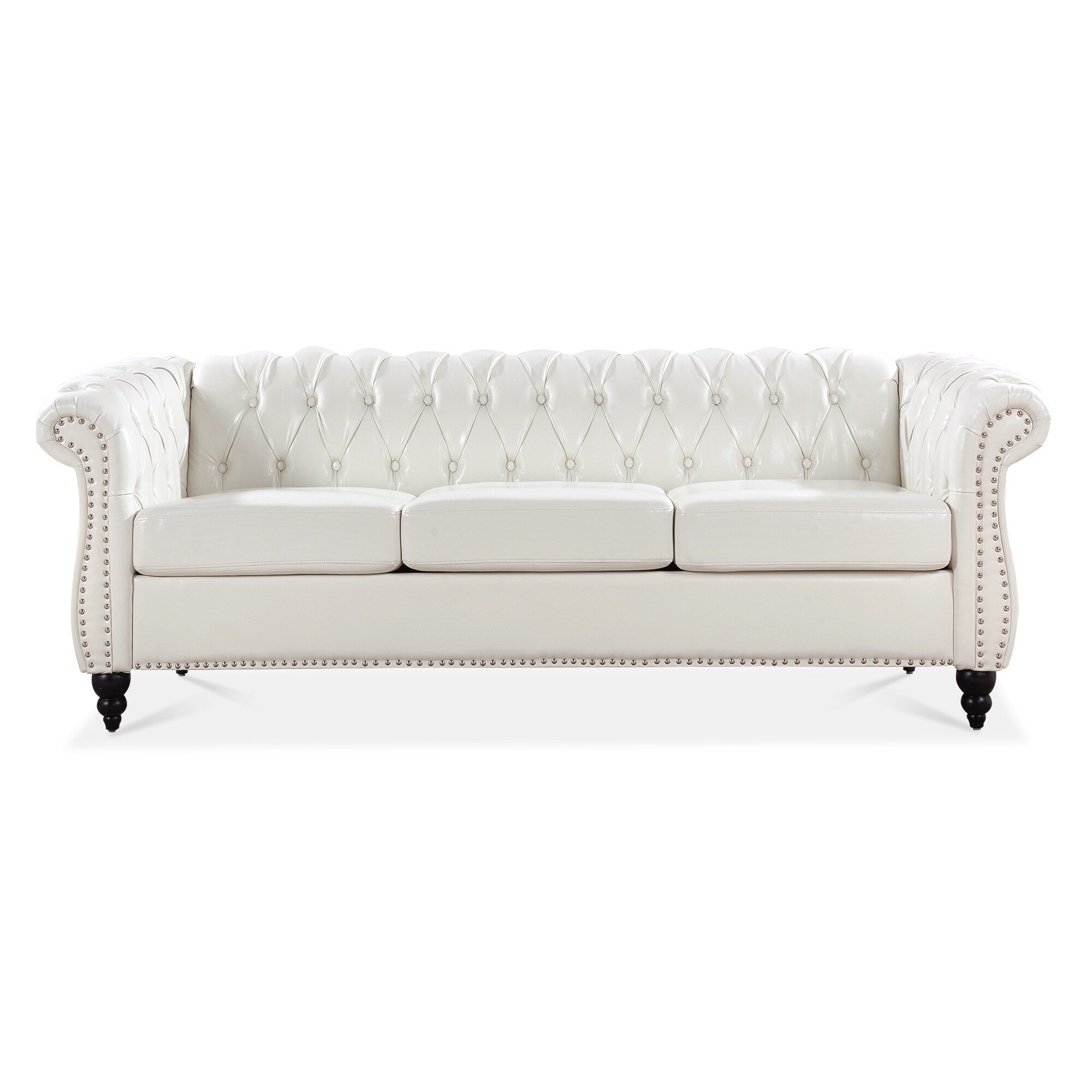 Canapé Chesterfield en similicuir avec accoudoirs roulés (3 places)