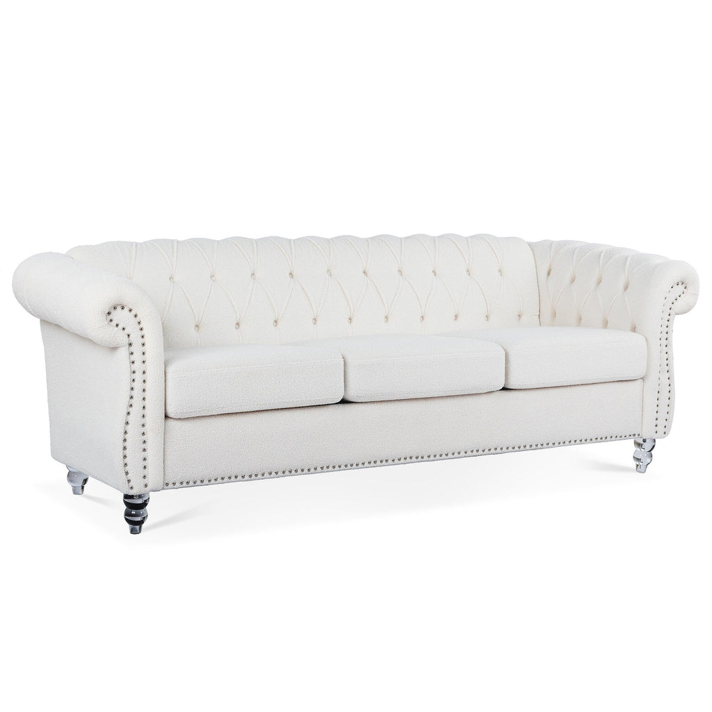 Canapé Chesterfield en polyester 84,65 avec accoudoirs roulés (3 places)