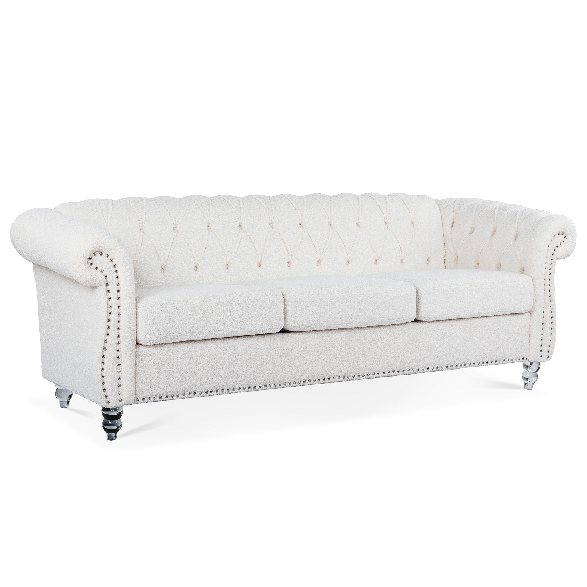 Canapé Chesterfield en polyester 84,65 avec accoudoirs roulés (3 places)