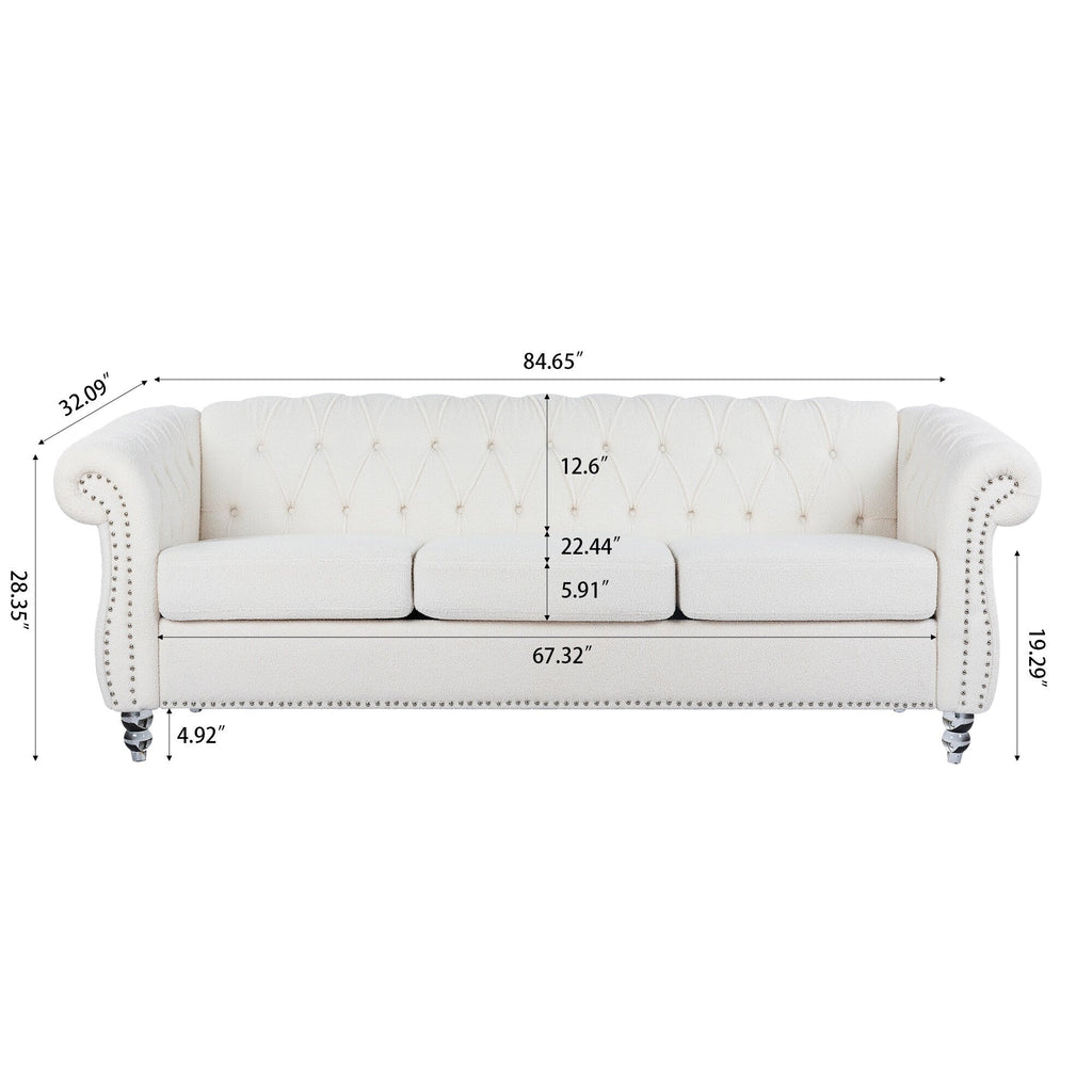 Canapé Chesterfield en polyester 84,65 avec accoudoirs roulés (3 places)
