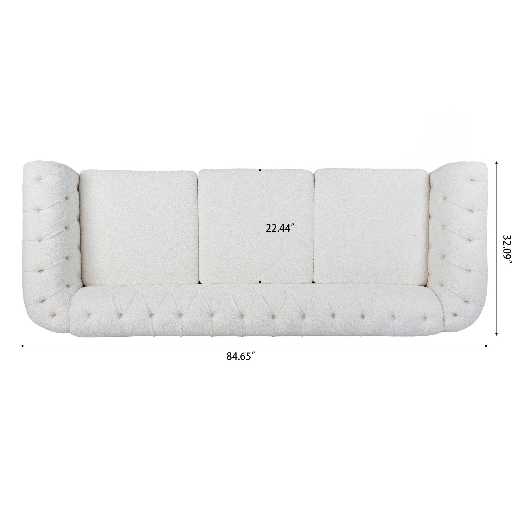 Canapé Chesterfield en polyester 84,65 avec accoudoirs roulés (3 places)