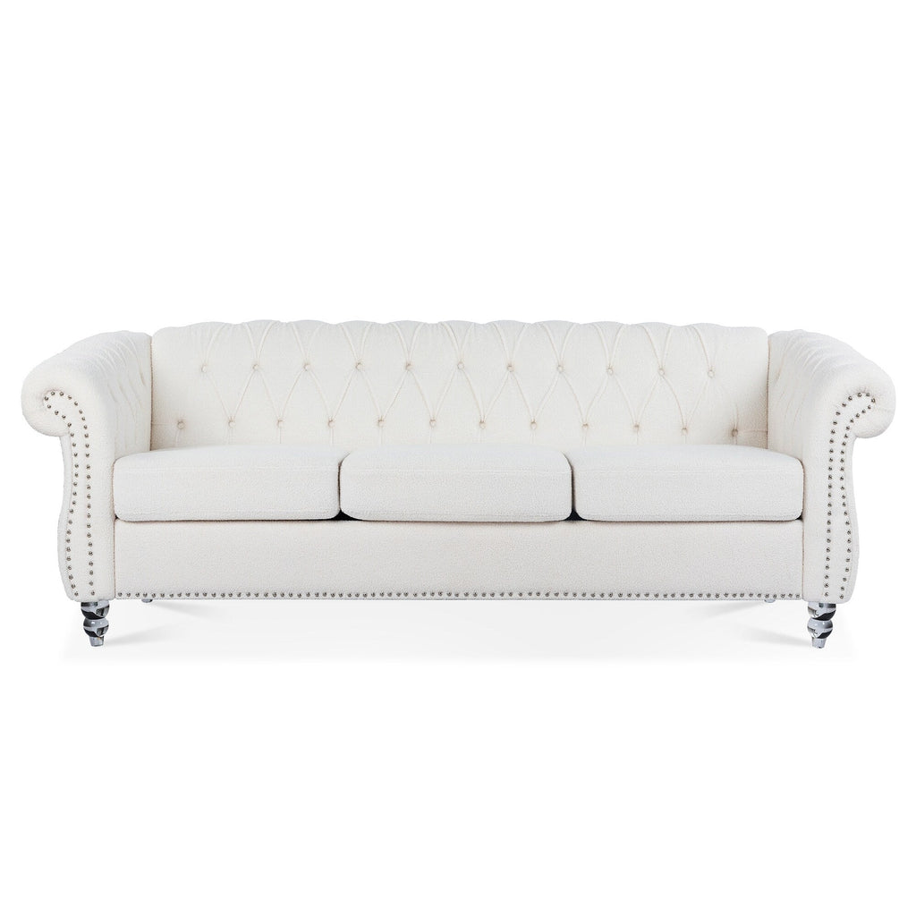 Canapé Chesterfield en polyester 84,65 avec accoudoirs roulés (3 places)