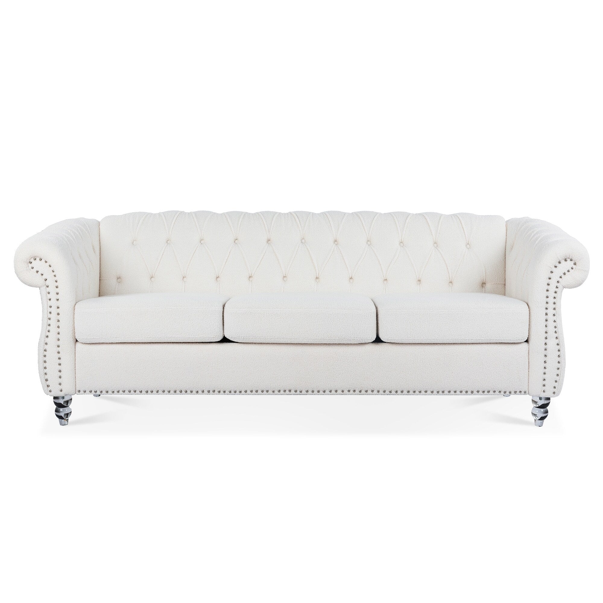 Canapé Chesterfield en polyester 84,65 avec accoudoirs roulés (3 places)