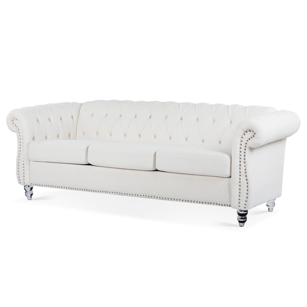 Canapé Chesterfield en polyester 84,65 avec accoudoirs roulés (3 places)