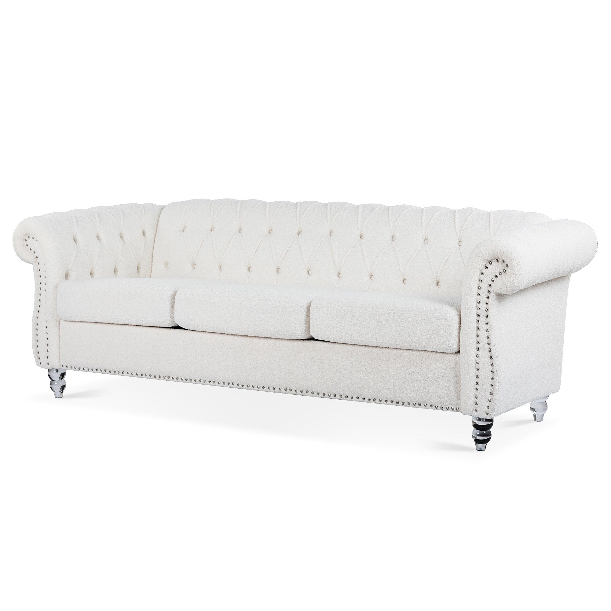 Canapé Chesterfield en polyester 84,65 avec accoudoirs roulés (3 places)