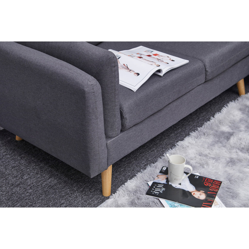 Canapé 3 places en L en lin de 84,6 pouces avec méridienne réversible, coussins à ressorts indépendants, structure en bois massif et accoudoirs doubles