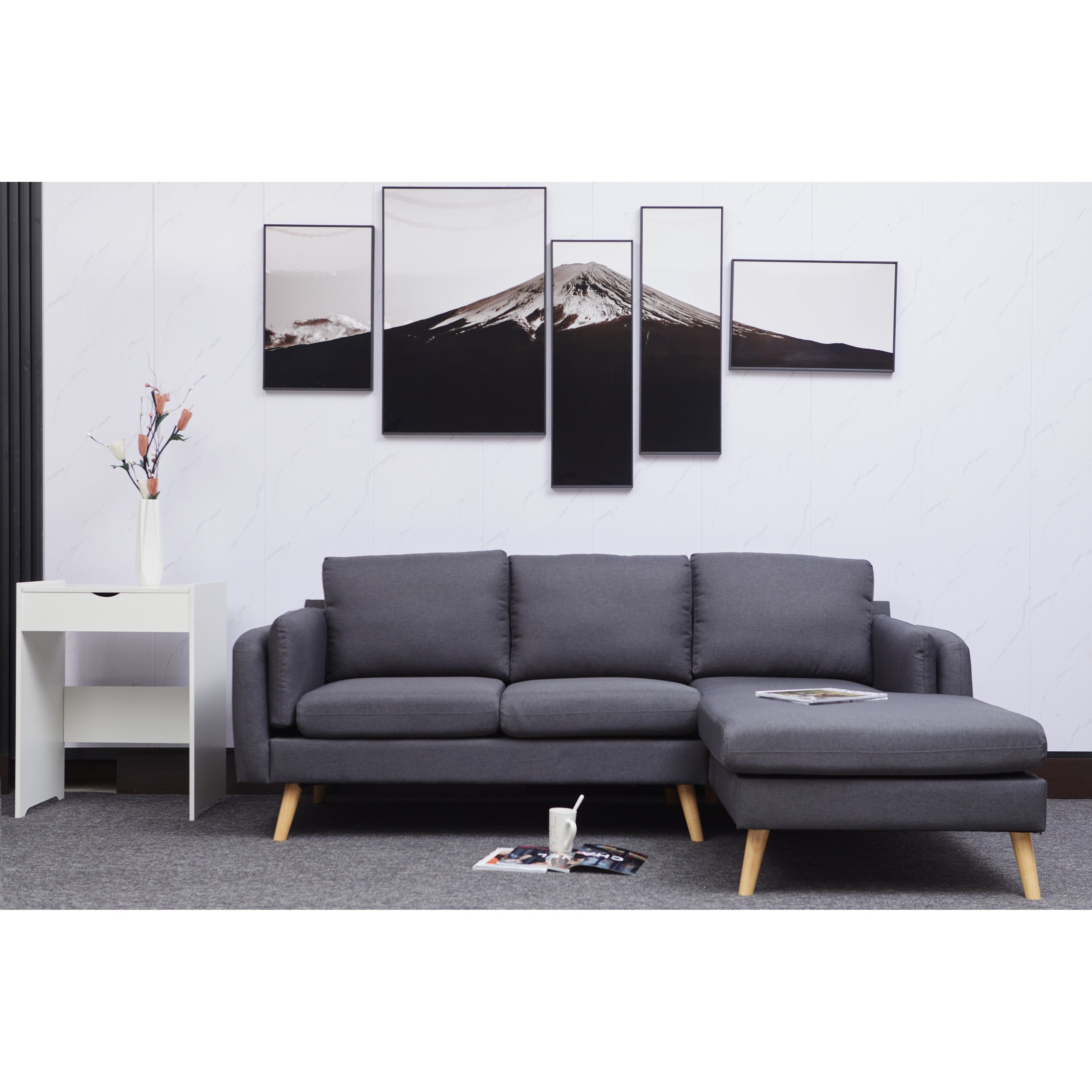 Canapé en L en lin de 84,6 po avec méridienne réversible