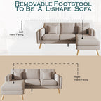 Canapé en L en lin de 84,6 po avec méridienne réversible