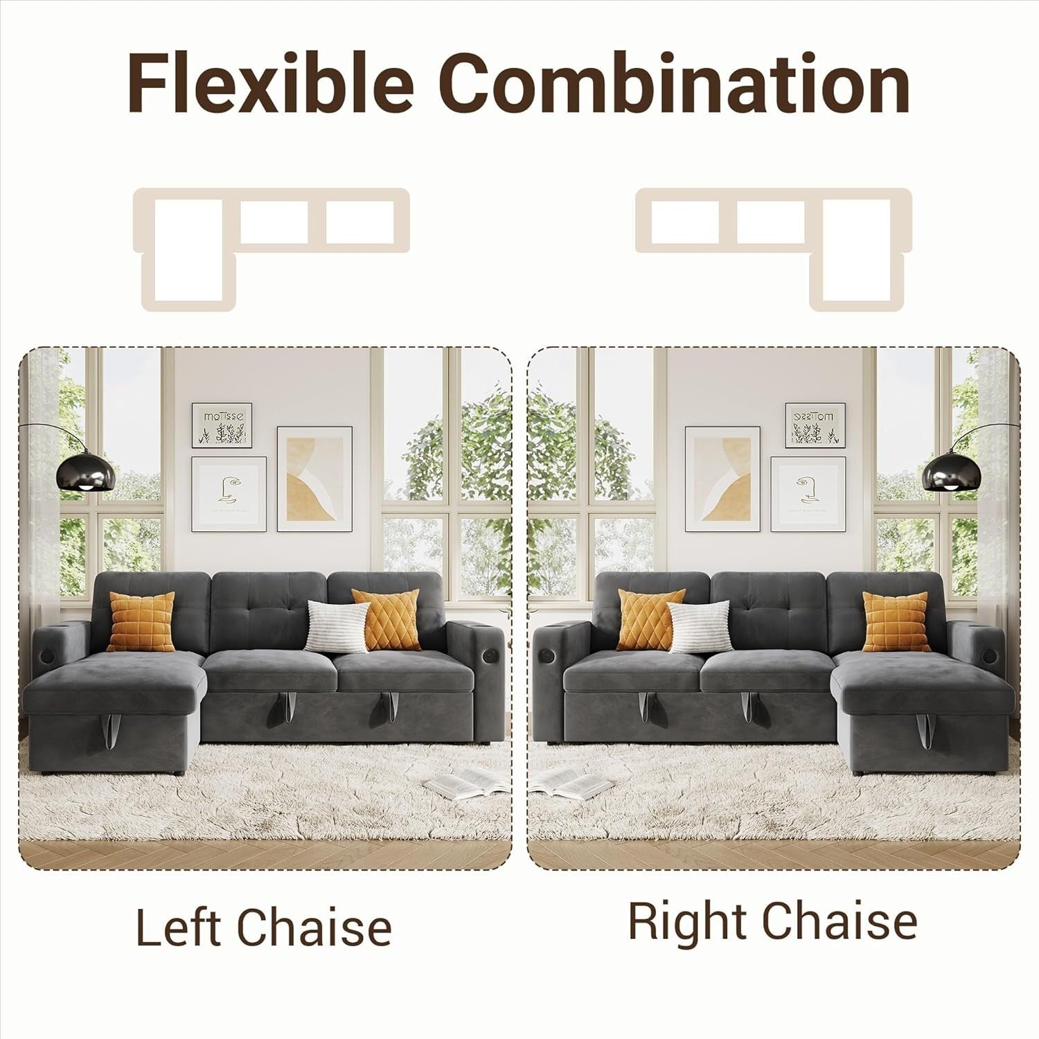 Canapé-lit 84 places, canapé-lit modulaire sectionnel Cloud avec rangement réversible