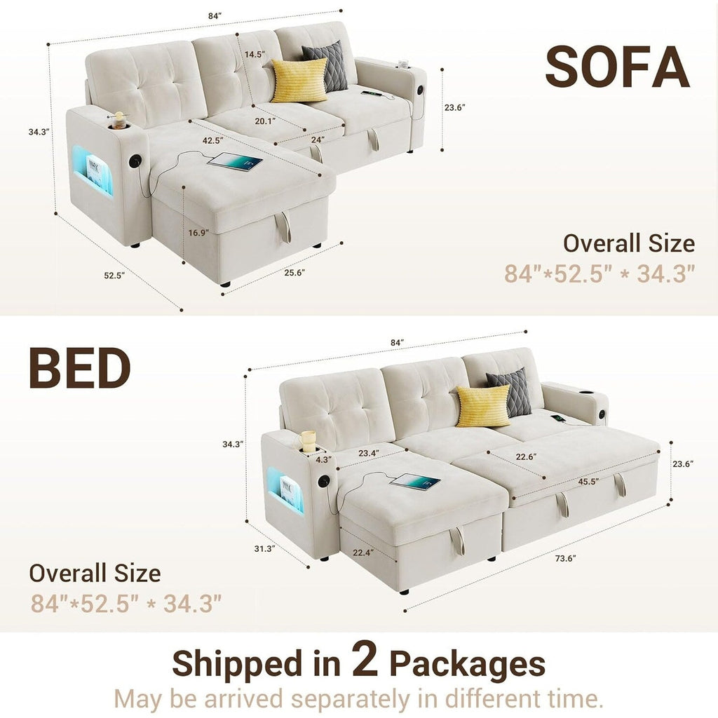 Canapé-lit 84 places, canapé-lit modulaire sectionnel Cloud avec rangement réversible