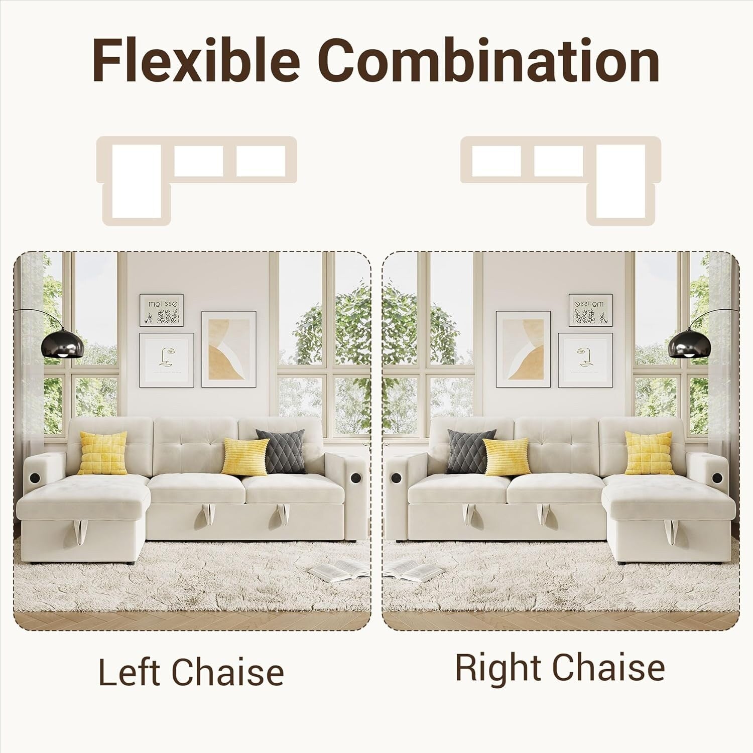 Canapé-lit 84 places, canapé-lit modulaire sectionnel Cloud avec rangement réversible