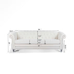 Canapé Chesterfield 3 places blanc à accoudoirs roulés 84