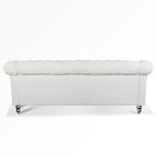 Canapé Chesterfield 3 places blanc à accoudoirs roulés 84