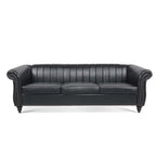 Canapé Chesterfield trois places à accoudoirs roulés en PU de 84 po