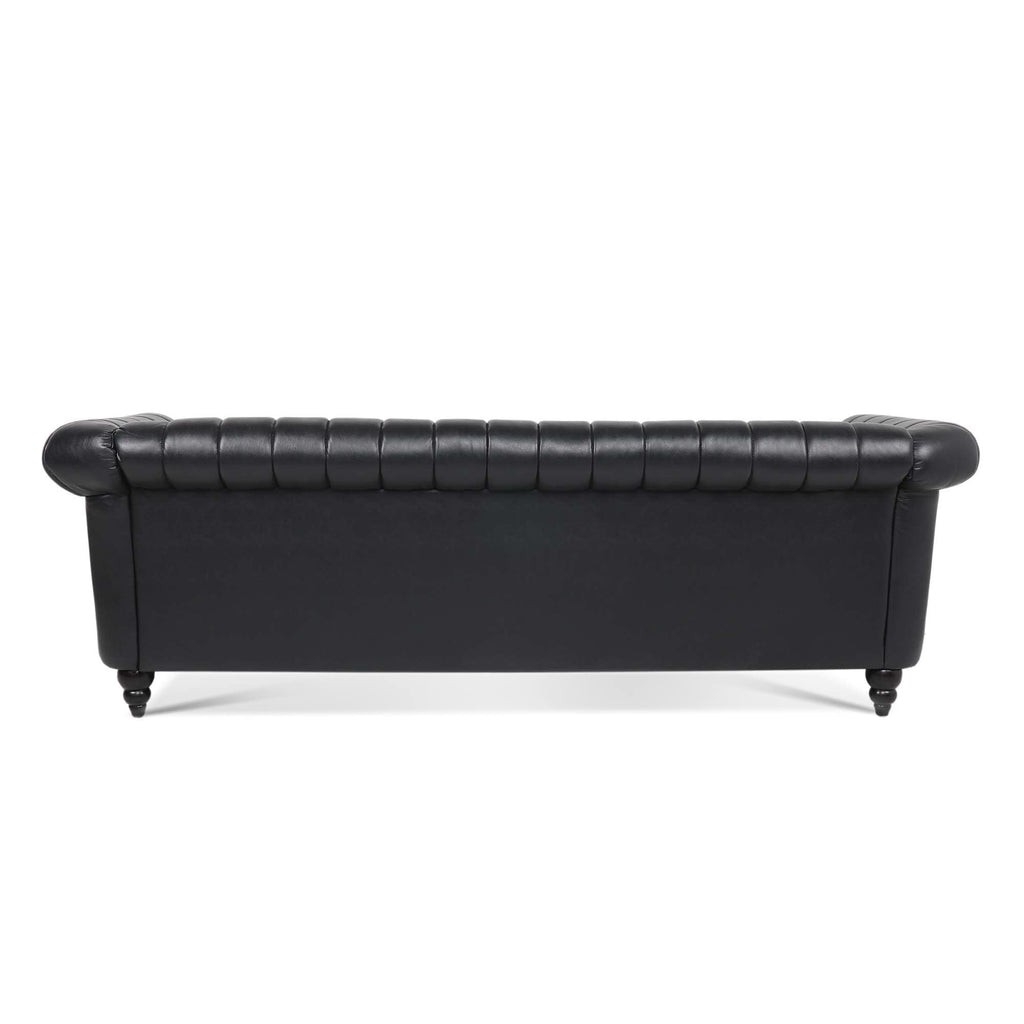 Canapé Chesterfield trois places à accoudoirs roulés en PU de 84 po