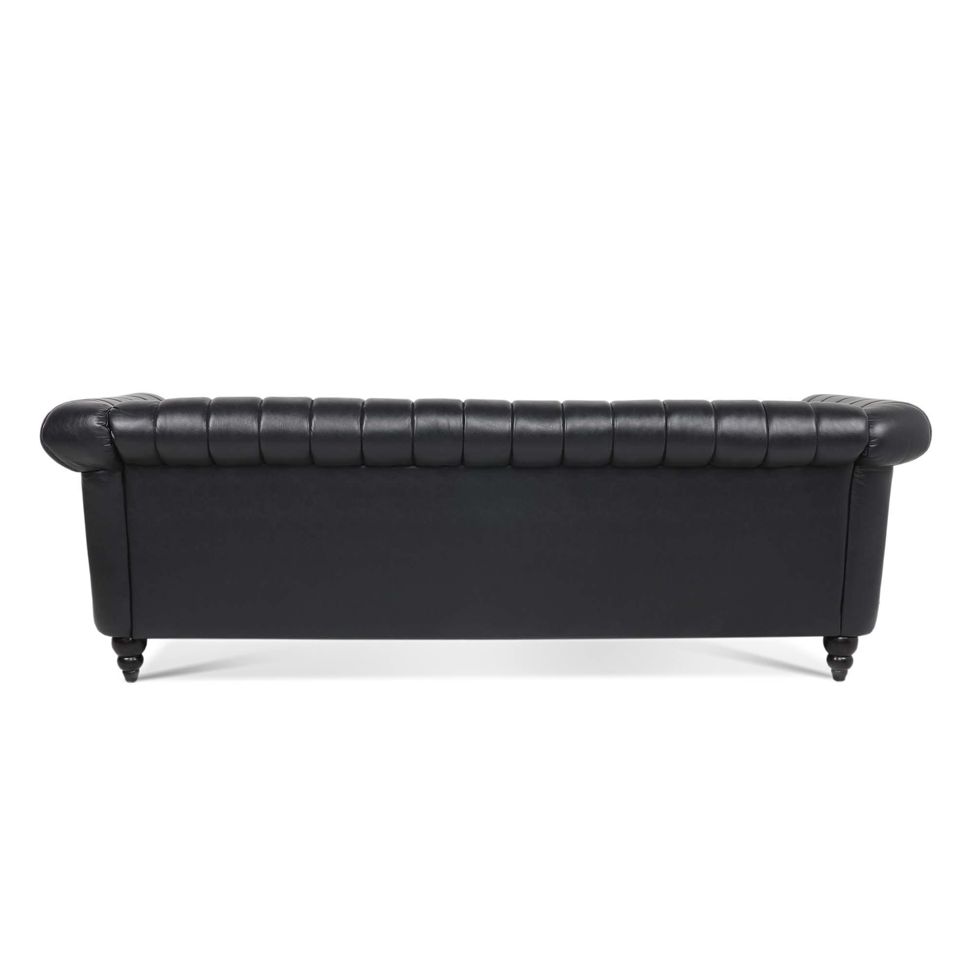 Canapé Chesterfield trois places à accoudoirs roulés en PU de 84 po