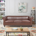 Canapé Chesterfield trois places à accoudoirs roulés en PU de 84 po