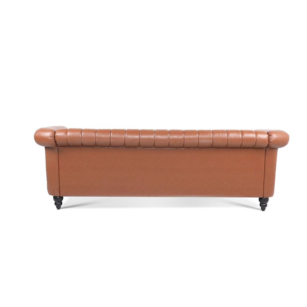 Canapé Chesterfield trois places à accoudoirs roulés en PU de 84 po