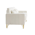 Canapé 3 places en velours moderne 85,44 $ avec 2 coussins, pieds en métal doré, élégance intemporelle, mousse haute densité