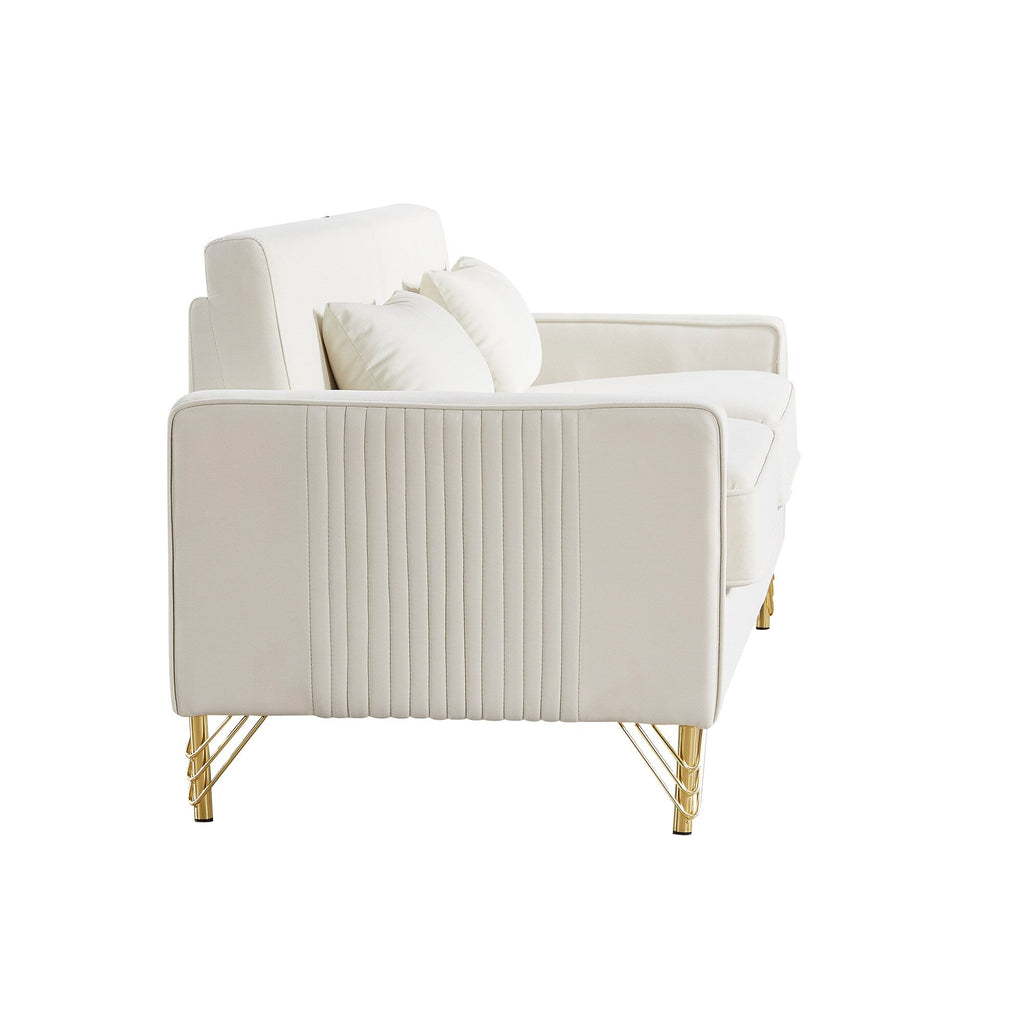 Canapé 3 places en velours moderne 85,44 $ avec pieds en métal doré, assise en mousse haute densité et design intemporel