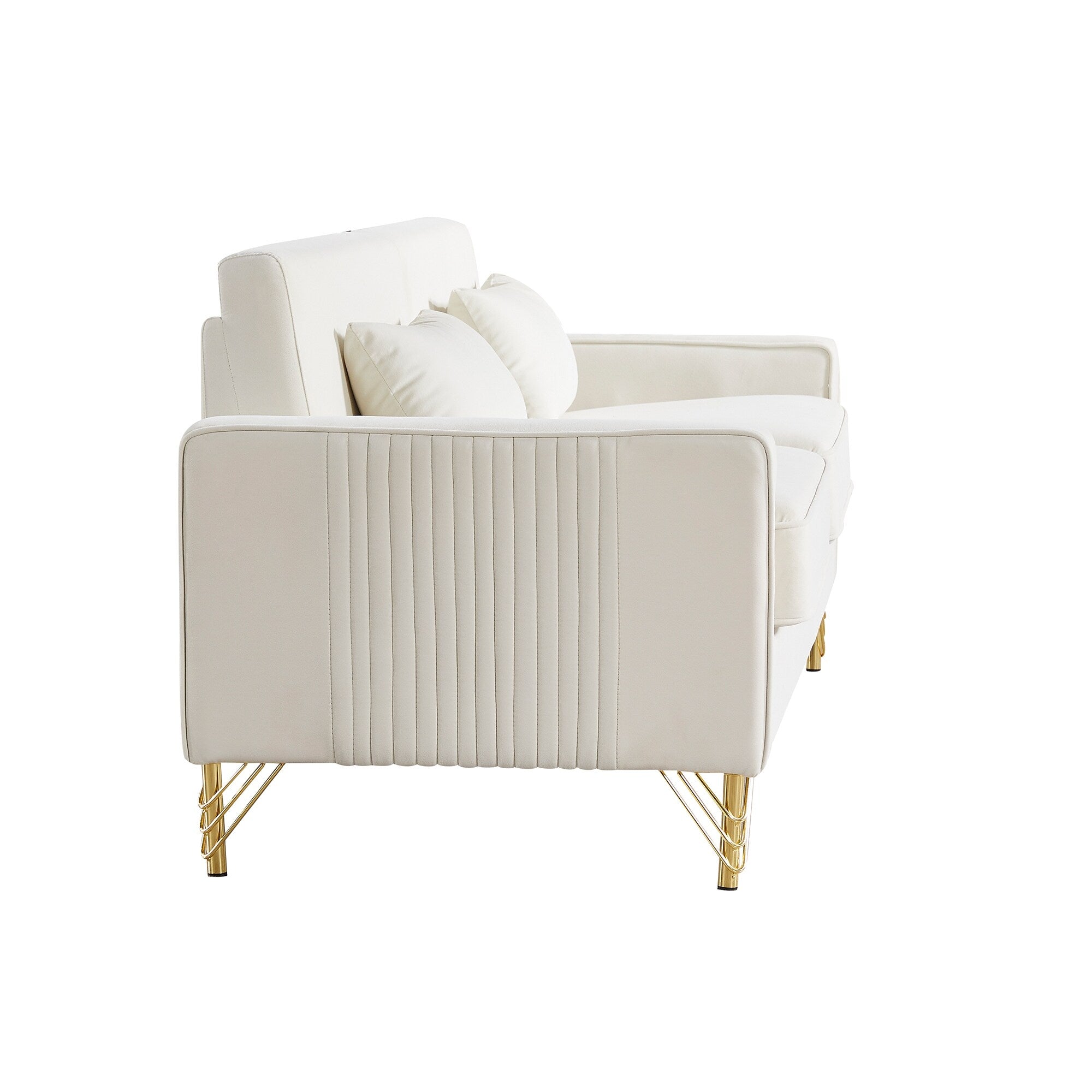 Canapé 3 places en velours moderne 85,44 $ avec pieds en métal doré, assise en mousse haute densité et design intemporel