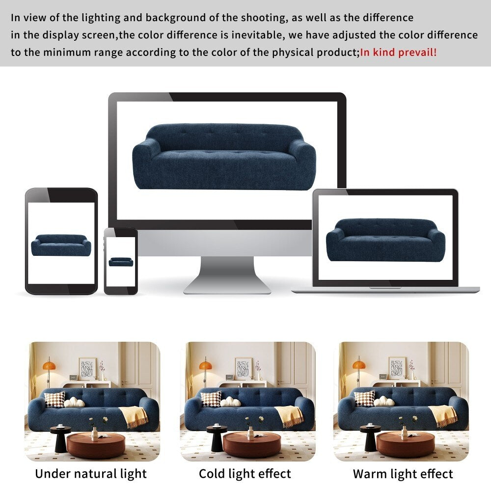 Canapé 3 places moderne en chenille de 85,8 cm, entièrement en éponge compressée, avec mousse sans poudre