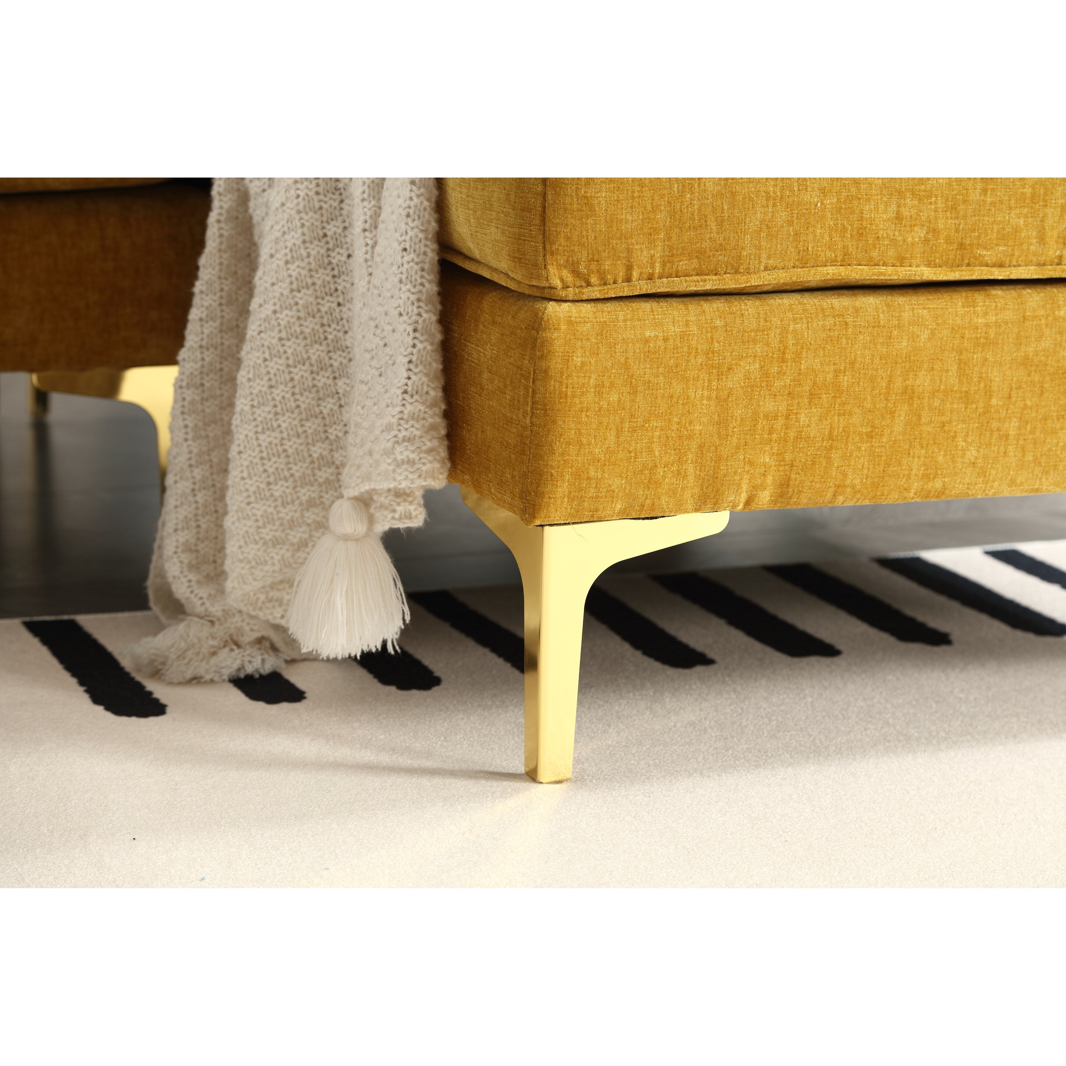 Canapé en tissu en forme de L de 85 pouces avec coussins à ressorts, cadre en bois de haute qualité et coussins de taille