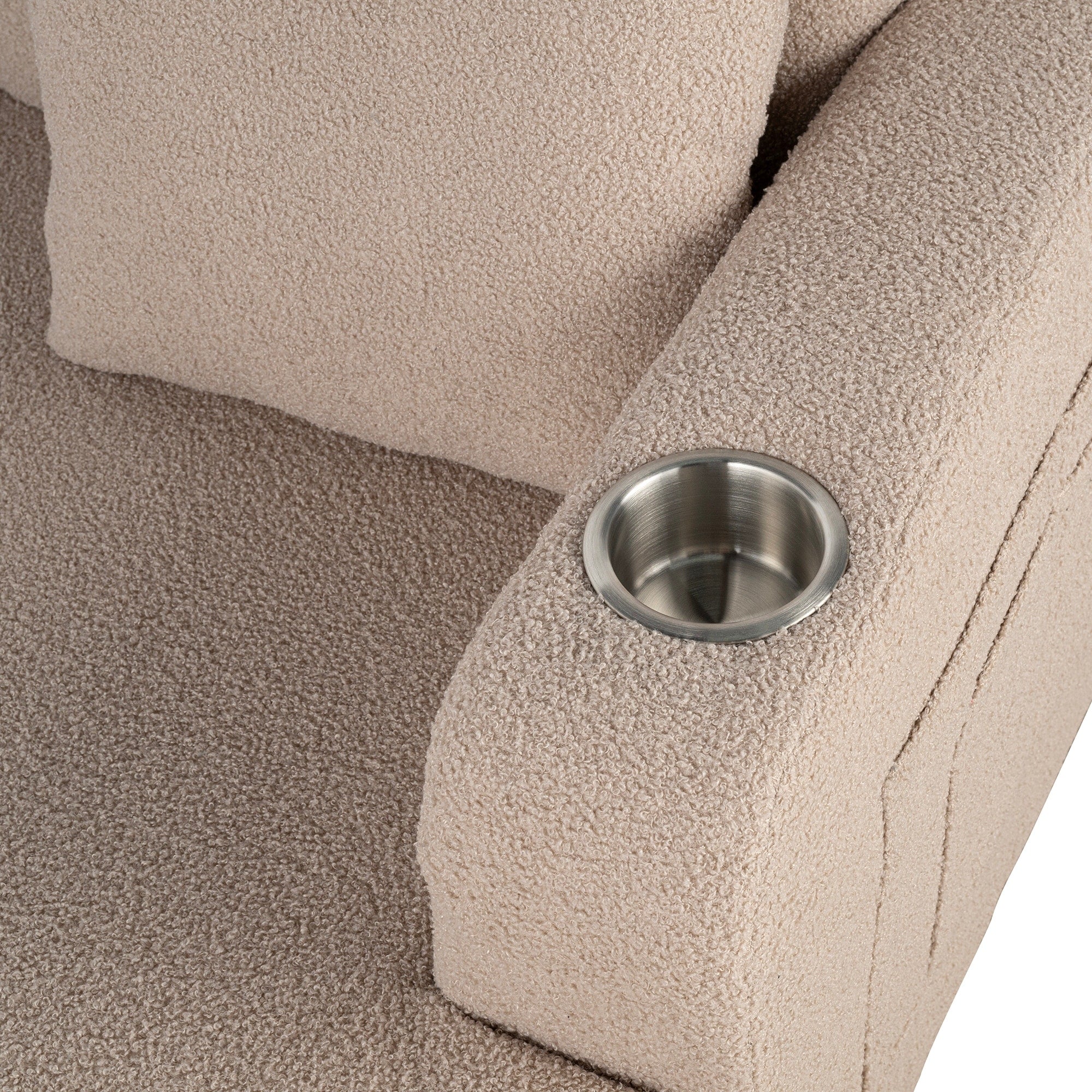 Canapé 3 places moderne en velours côtelé beige avec port USB et 2 oreillers