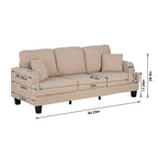 Canapé 3 places moderne en velours côtelé beige avec port USB et 2 oreillers