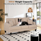 Canapé 3 places moderne en velours côtelé beige avec port USB et 2 oreillers