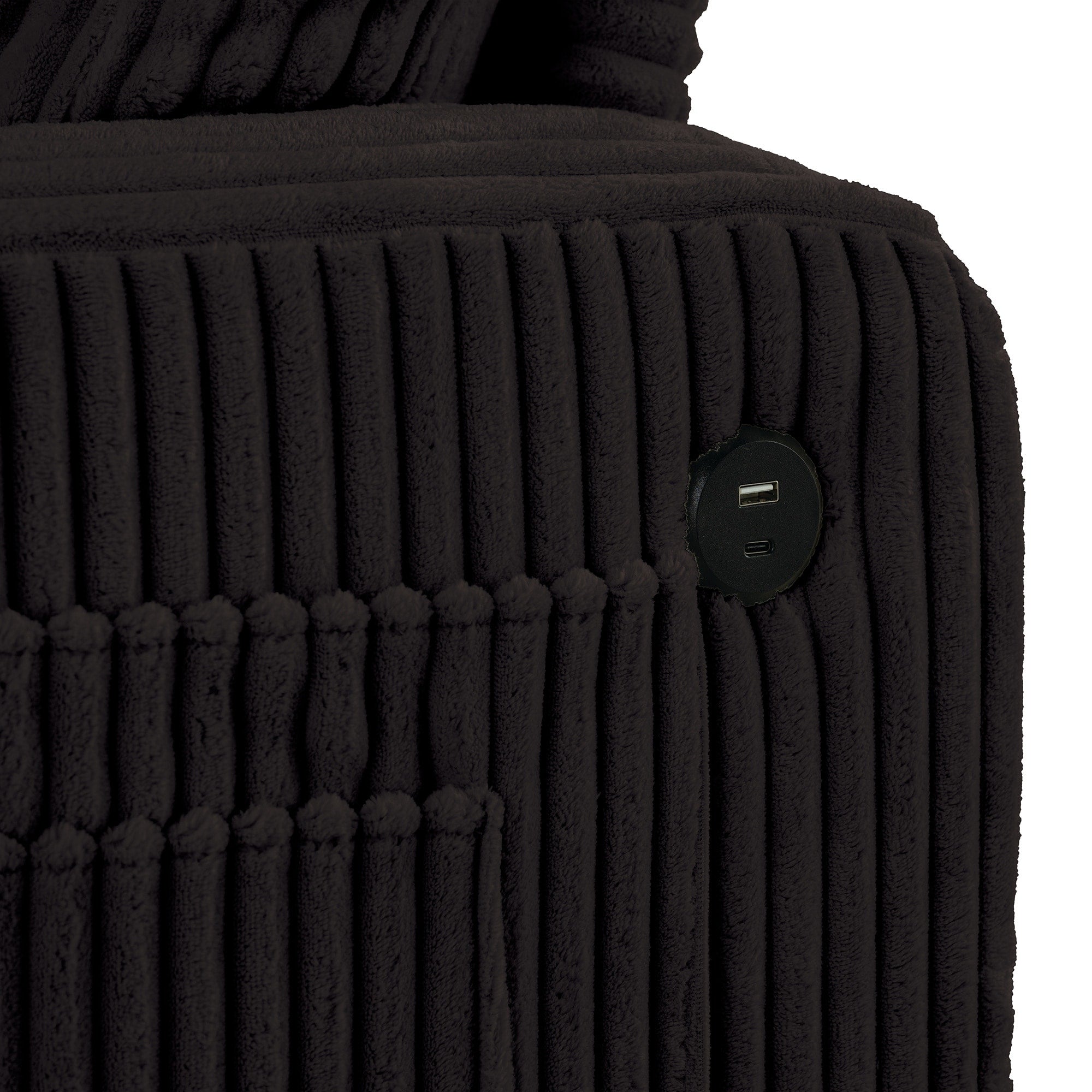 Canapé rectangulaire moderne 3 places en velours côtelé avec port USB et 2 oreillers