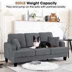 Canapé rectangulaire moderne 3 places en velours côtelé avec port USB et 2 oreillers