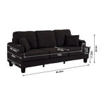 Canapé rectangulaire moderne 3 places en velours côtelé avec port USB et 2 oreillers