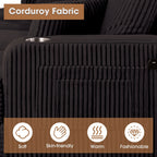 Canapé rectangulaire moderne 3 places en velours côtelé avec port USB et 2 oreillers