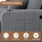 Canapé rectangulaire moderne 3 places en velours côtelé avec port USB et 2 oreillers