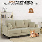 Canapé rectangulaire moderne 3 places en velours côtelé avec port USB et 2 oreillers