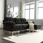 Canapé 3 places en tissu en forme de L de 85 pouces avec méridienne, cadre en bois et renfort de coussin à ressorts