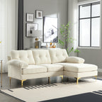 Canapé 3 places en tissu en forme de L de 85 pouces avec méridienne, cadre en bois et renfort de coussin à ressorts