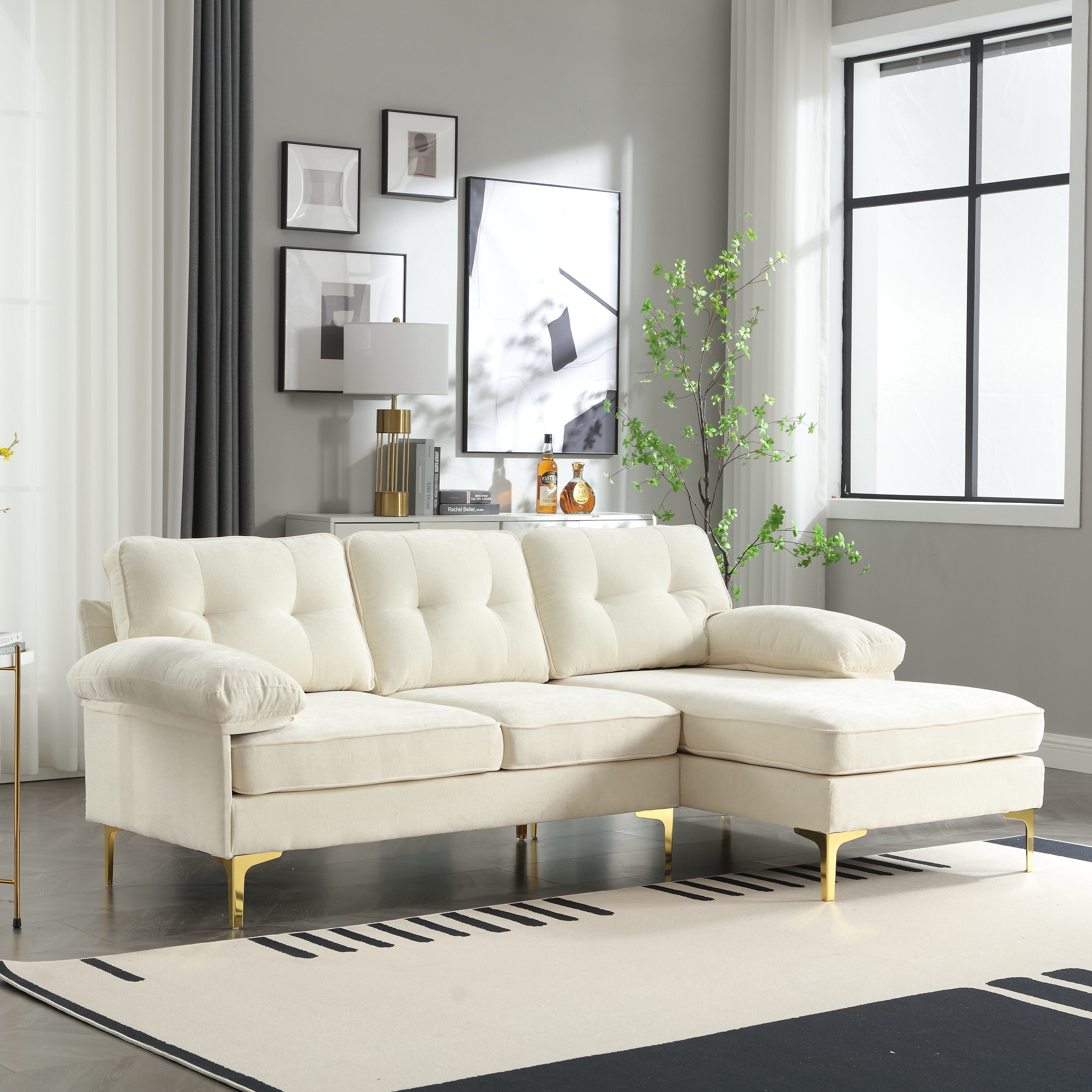 Canapé 3 places en L de 85 pouces avec méridienne et coussin à ressorts