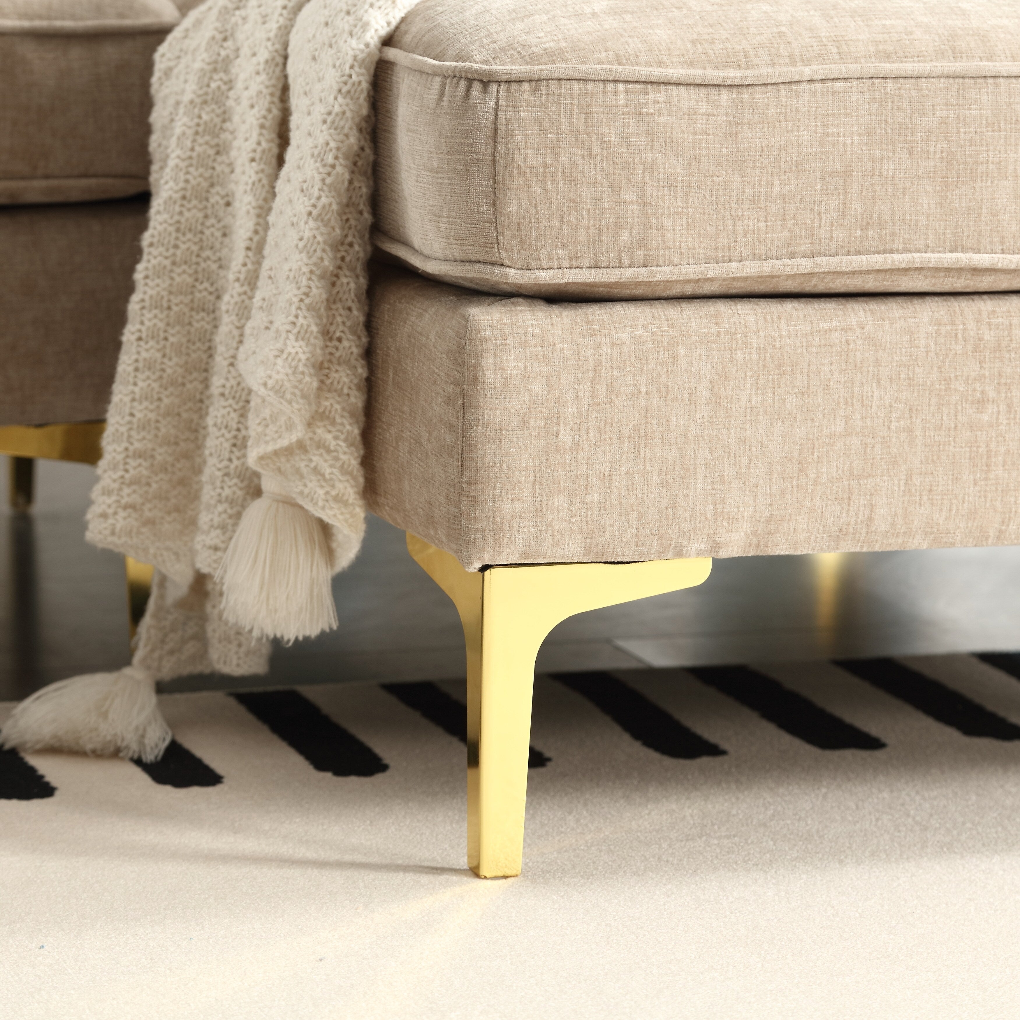 Canapé 3 places en tissu en forme de L de 85 pouces avec cadre en bois de haute qualité, coussins à ressorts et oreillers de taille