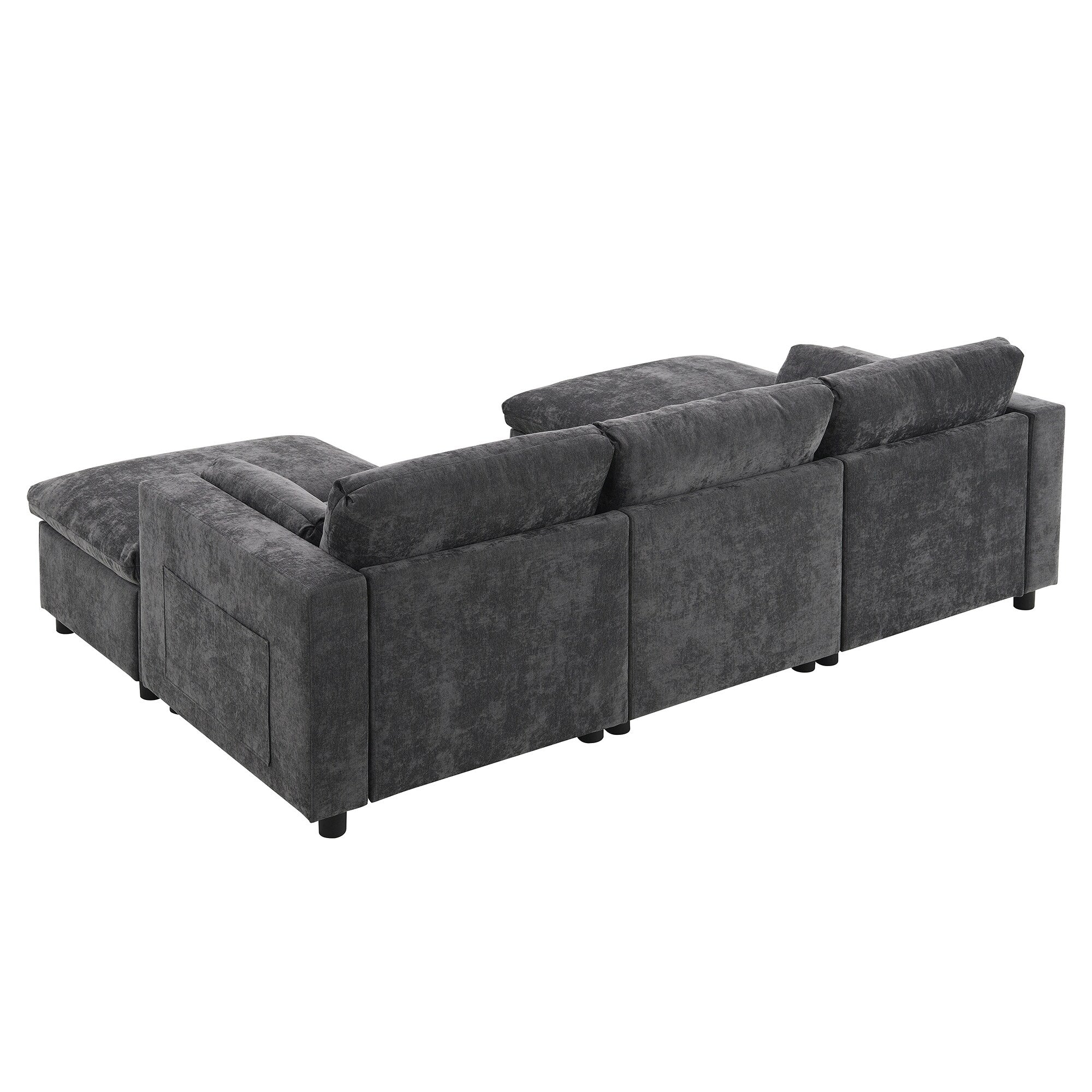 Canapé sectionnel en chenille en forme de U de 86,5 pouces avec poches de rangement, 2 poufs amovibles et coussins décoratifs pour le salon
